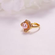 Pearl Jewelry Opening Adjustable Ring Real Gold Electroplated Micro-inlaid Zircon Freshwater Pearl Ring