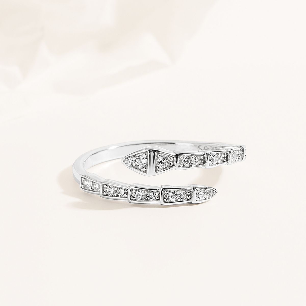 Fashion Personality S925 Sterling Silver Snake-shaped Zirconium Ring Women's Niche Design Alternative Open Simple Ring