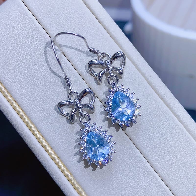 Light luxury natural topaz earrings earrings 925 silver tanzanite 5*7 color good fire color good girl gift