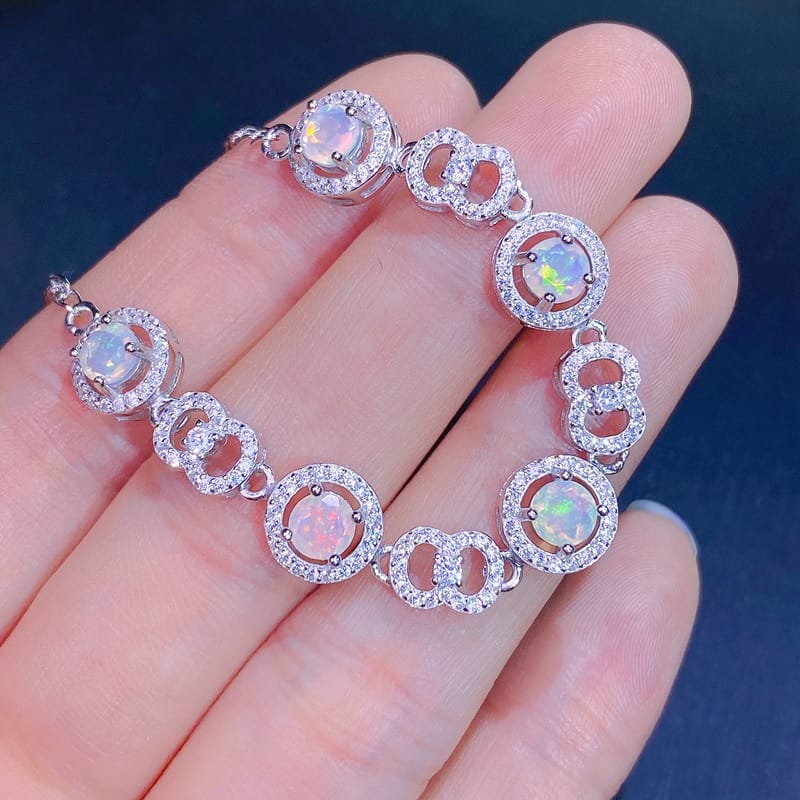 Faceted natural opal ladies Bracelet 925 sterling silver Live supply contact e-commerce