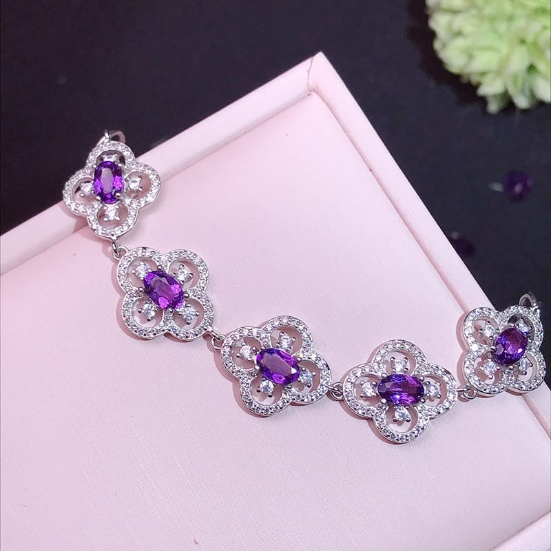 Simple bracelet 925 silver inlaid amethyst bracelet wholesale colorful treasure silver jewelry one-piece delivery girlfriend gift