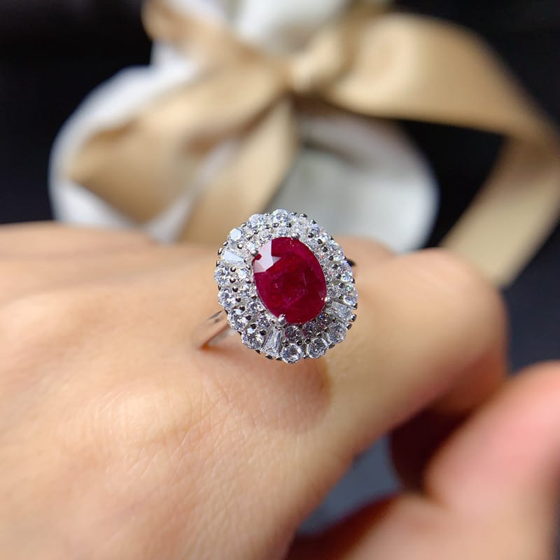 New simple natural old baked ruby 8*6mm ring live 925 silver fashion female ring wholesale