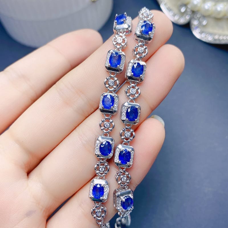 Simple Luxury natural sapphire bracelet 925 silver inlaid bracelet crystal clean color rich tested