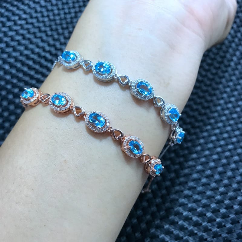 Real photo no color difference 925 sterling silver inlaid natural Topaz bracelet wholesale support customization