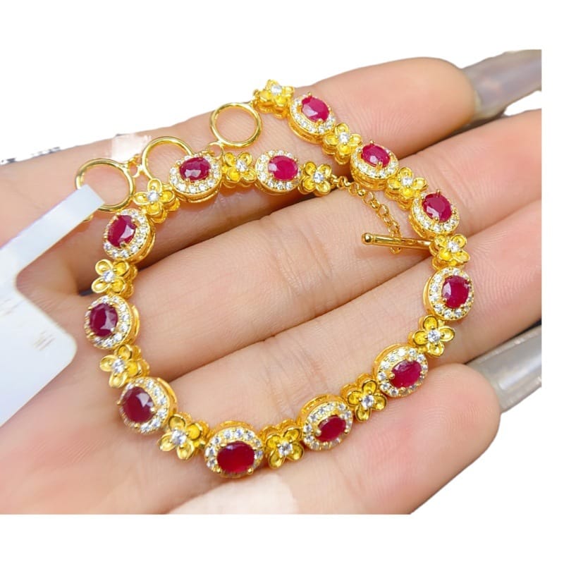 Natural laochu ruby bracelet 3 * 4mm 925 silver inlaid natural laochu ruby bracelet beautiful style