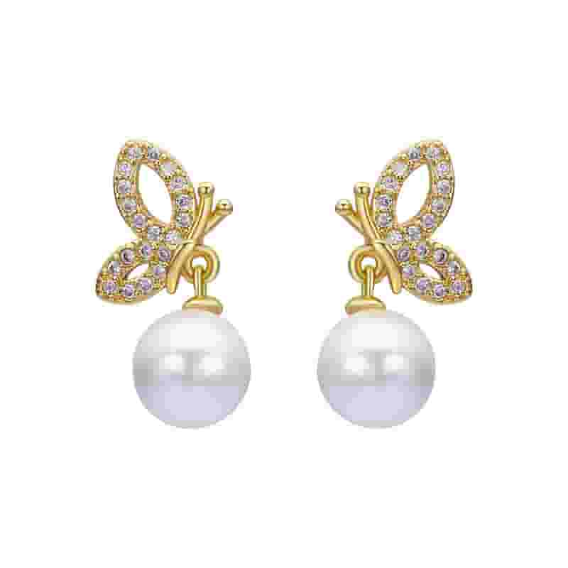 Natural Freshwater Pearl Earrings Personalized Hollow Butterfly Wings Bead Earrings Elegant Light Luxury Niche Earrings New Arrival Earrings