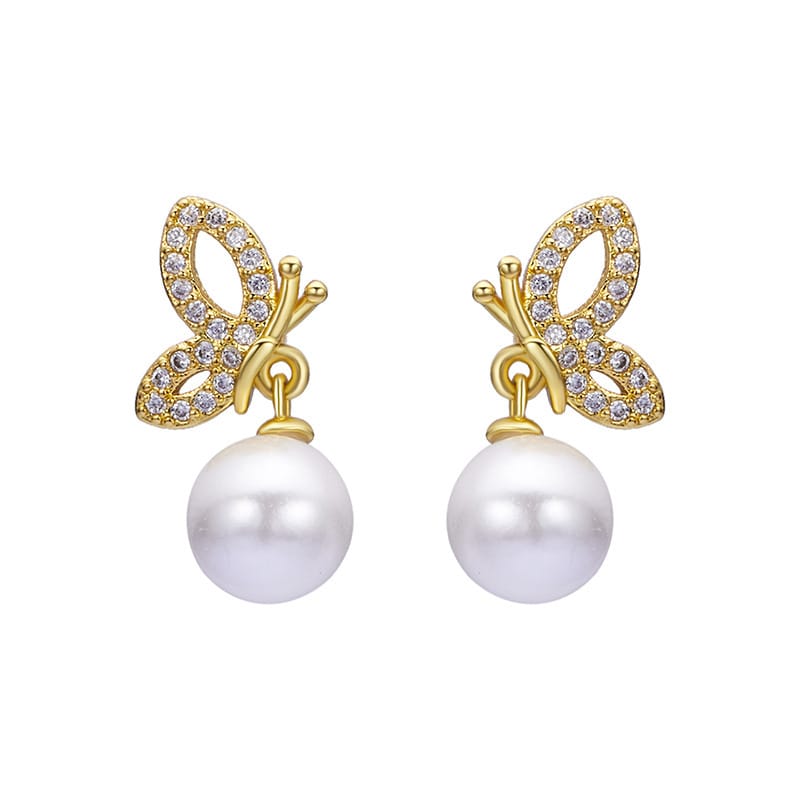 Natural Freshwater Pearl Earrings Personalized Hollow Butterfly Wings Bead Earrings Elegant Light Luxury Niche Earrings New Arrival Earrings