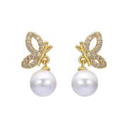Natural Freshwater Pearl Earrings Personalized Hollow Butterfly Wings Bead Earrings Elegant Light Luxury Niche Earrings New Arrival Earrings