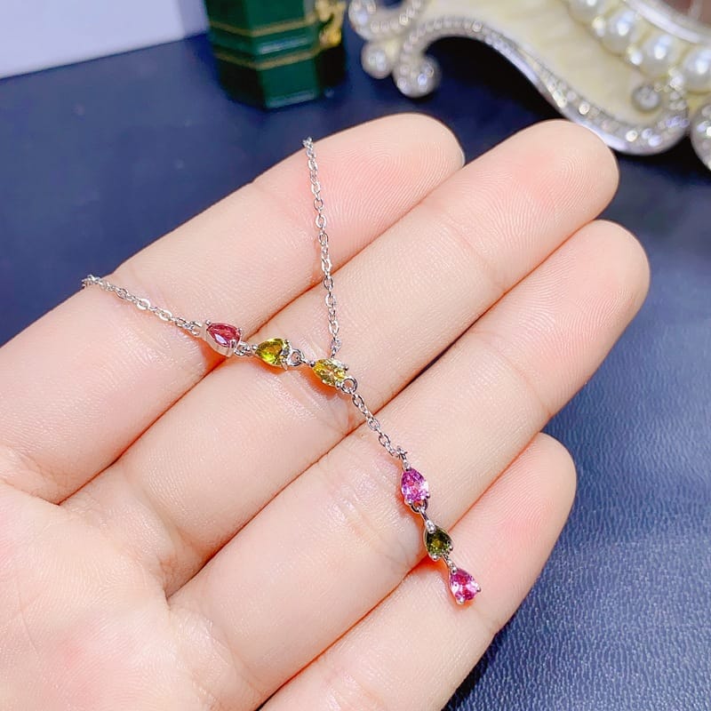 Fashion new color natural water drop Tourmaline pendant necklace 3 * 4mm women's pendant wholesale Live supply