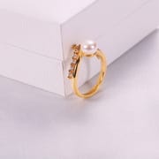 Pearl Micro Zircon Pearl Ring Women's Opening Adjustable Sweet French Crown Ring Jewelry