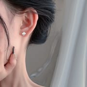 Bao S999 pure silver brushed diamond stud earrings geometric earrings small earrings quadrilateral earrings simple small fashion