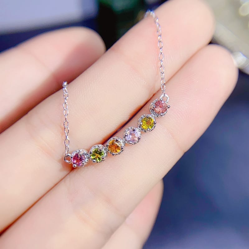 Light luxury new natural color Tourmaline pendant necklace Oval 3*3mm ladies pendant wholesale boutique goods