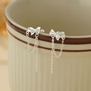 Po S999 Silver Bow Tassel Chain Earrings Fresh Pastoral Style Sweet Girl's All-match Earrings for Hair