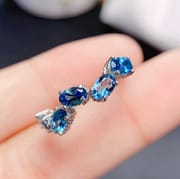 Classic natural London blue ring female ring 925 silver Live 3*3mm live beautiful ring trembles