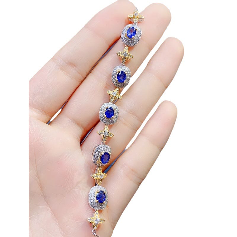 Fashion New Simple Two-color Japanese Light Luxury DIY Inspection Natural Sapphire Bracelet 925 Silver Live Supply