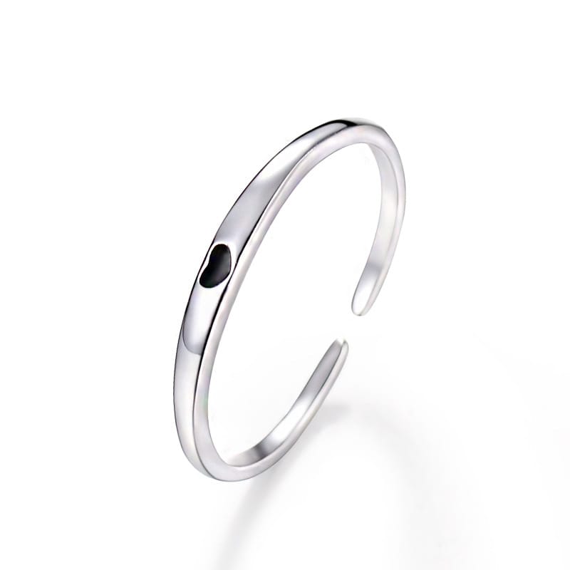 Po S999 Sterling Silver Love Ring Sweet Girly Heart-shaped Ring Opening Adjustment Simple Design Silver Jewelry