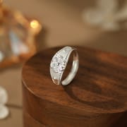 Po S999 Silver Plum Blossom Ring Artistic Retro Simple Gentle Small Fresh Unique Adjustable Hand Decoration