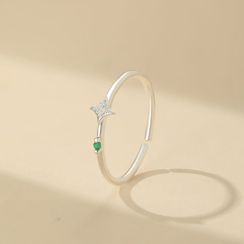 Po S999 foot silver four mans star zircon ring personality fashion sense multi-color simple gentle hand decoration generation hair