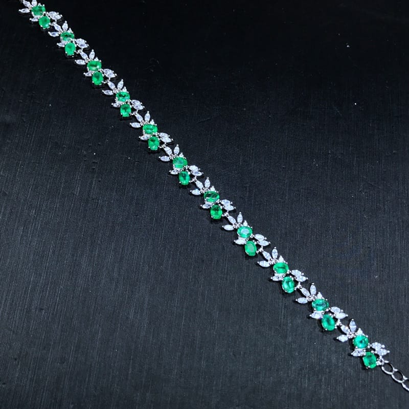 925 silver inlaid natural emerald bracelet with extended chain Women's bracelet TikTok supply wholesale