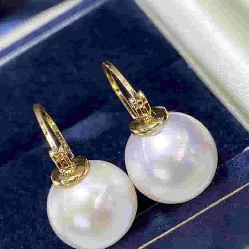 Freshwater pearl earrings 10-11mmm large point round high-gloss pearl earrings niche high-end earrings