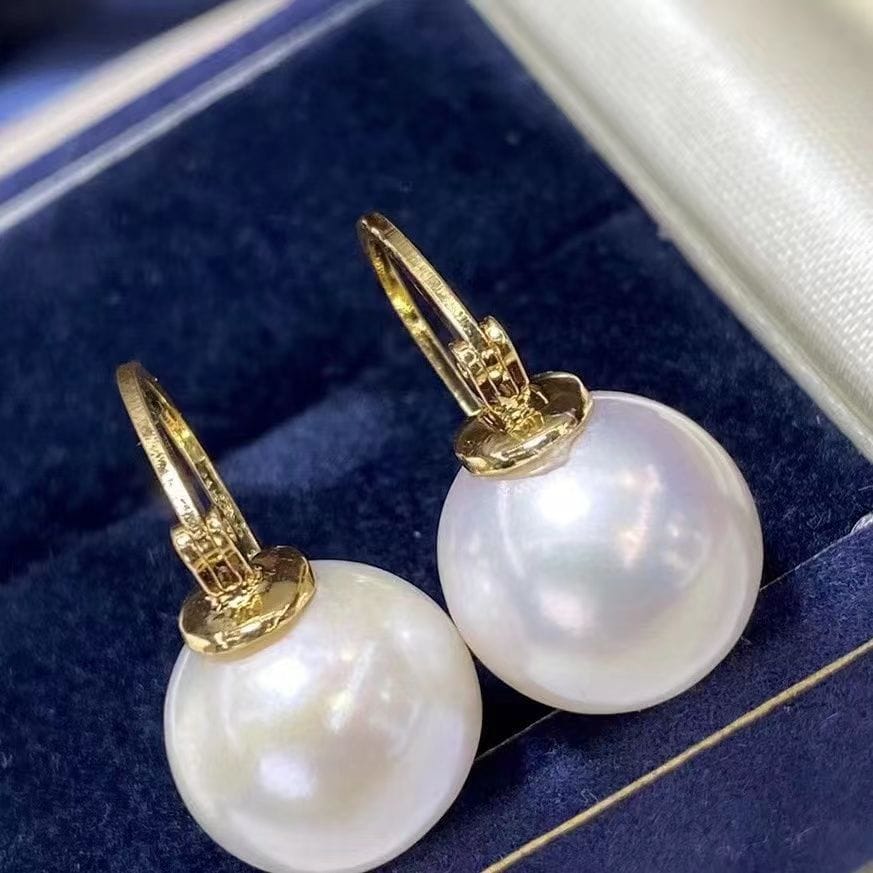 Freshwater pearl earrings 10-11mmm large point round high-gloss pearl earrings niche high-end earrings