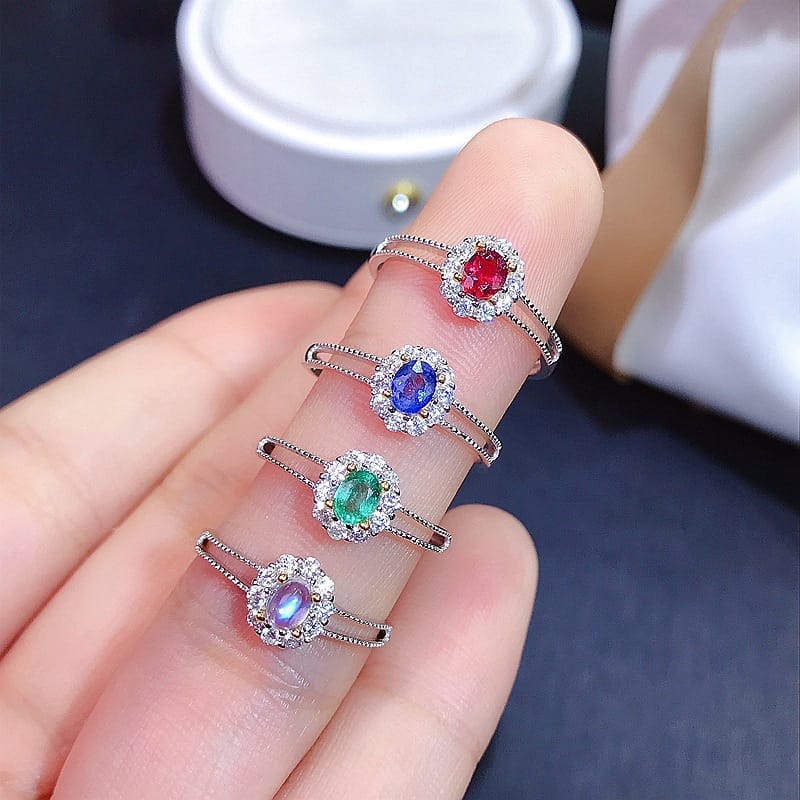Natural Topaz Moonstone Tanzanite Women's Ring Processing Wholesale 925 Silver Women's Ring Live TikTok