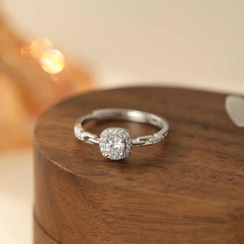 Po 999 Silver Square Zircon Ring Simple Geometric Fashion Commuter Jewelry Temperament Fresh Cross-border Hair