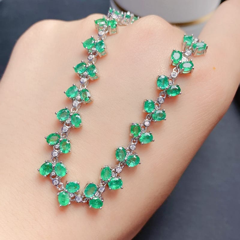 Emerald women's bracelet 925 silver inlaid natural emerald bracelet women's bracelet live supply wholesale