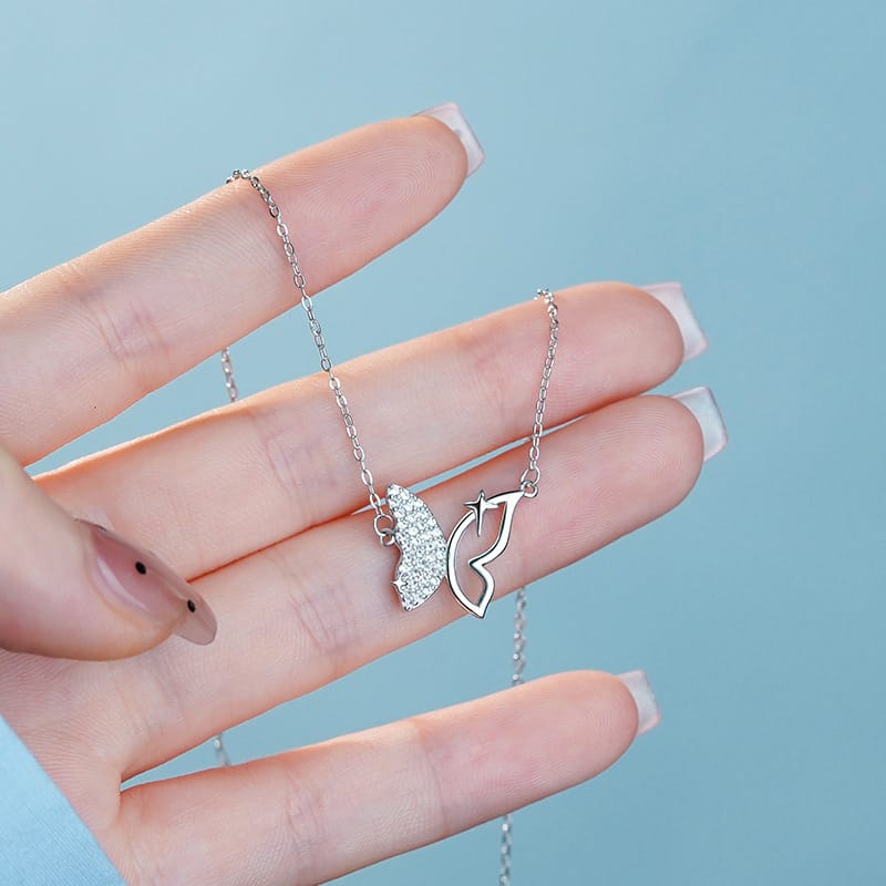 Po S999 Silver High-grade Butterfly Necklace Women's Niche Simple Elegant Instagram Style Light Luxury Clavicle Chain for Hair