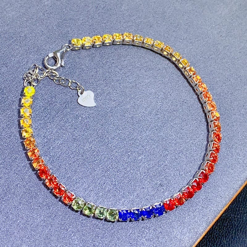 Fresh colorful sapphire bracelet 925 silver natural colorful sapphire bracelet 3*3 Women's bracelet one-piece delivery