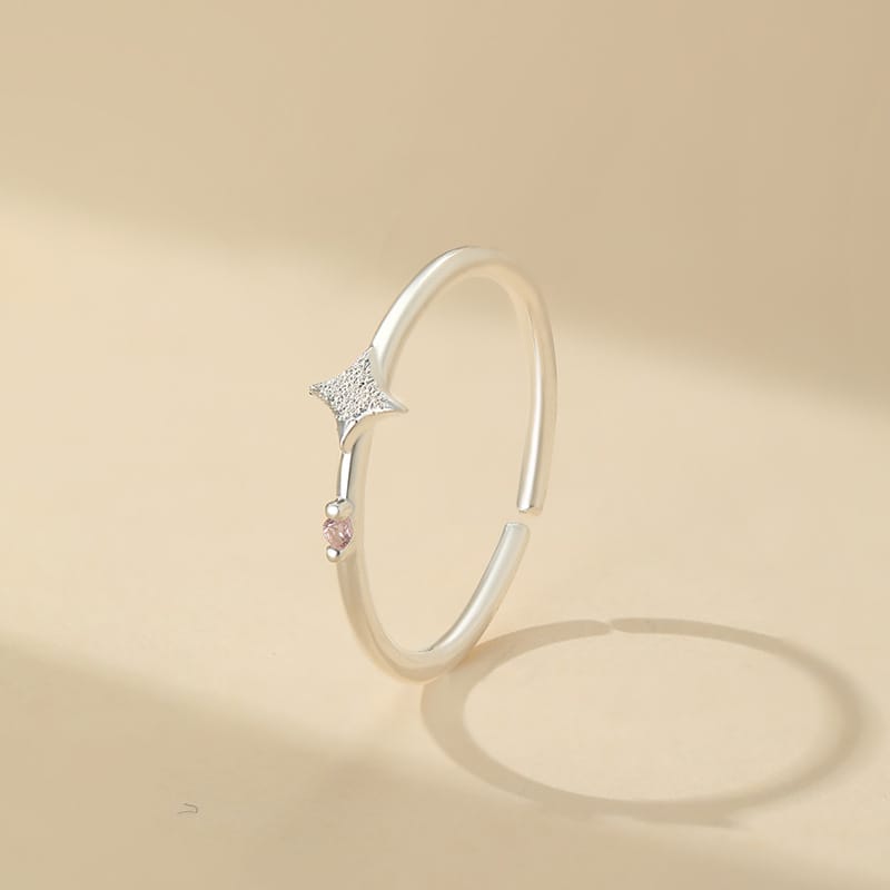 Po S999 foot silver four mans star zircon ring personality fashion sense multi-color simple gentle hand decoration generation hair