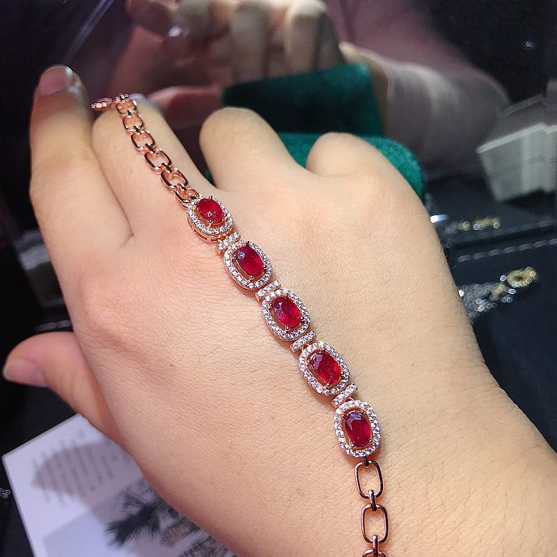 Ruby bracelet 925 silver inlaid ruby bracelet with extended chain adjustable one-piece delivery