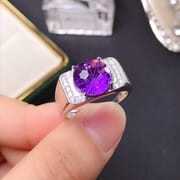 Fireworks Amethyst Men's Ring 925 Silver Fireworks Amethyst Men's Ring Adjustable Ring Wholesale