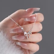 Po S999 Silver Bow Necklace Girl's Heart Princess Cute Sweet Niche Design Clavicle Chain for Hair