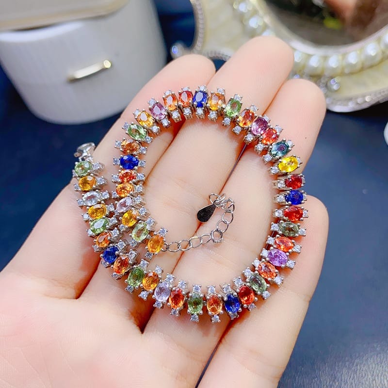 Fashion Jewelry New Simple Light Luxury DIY Inspection Natural Color Sapphire Bracelet 925 Silver Live Supply