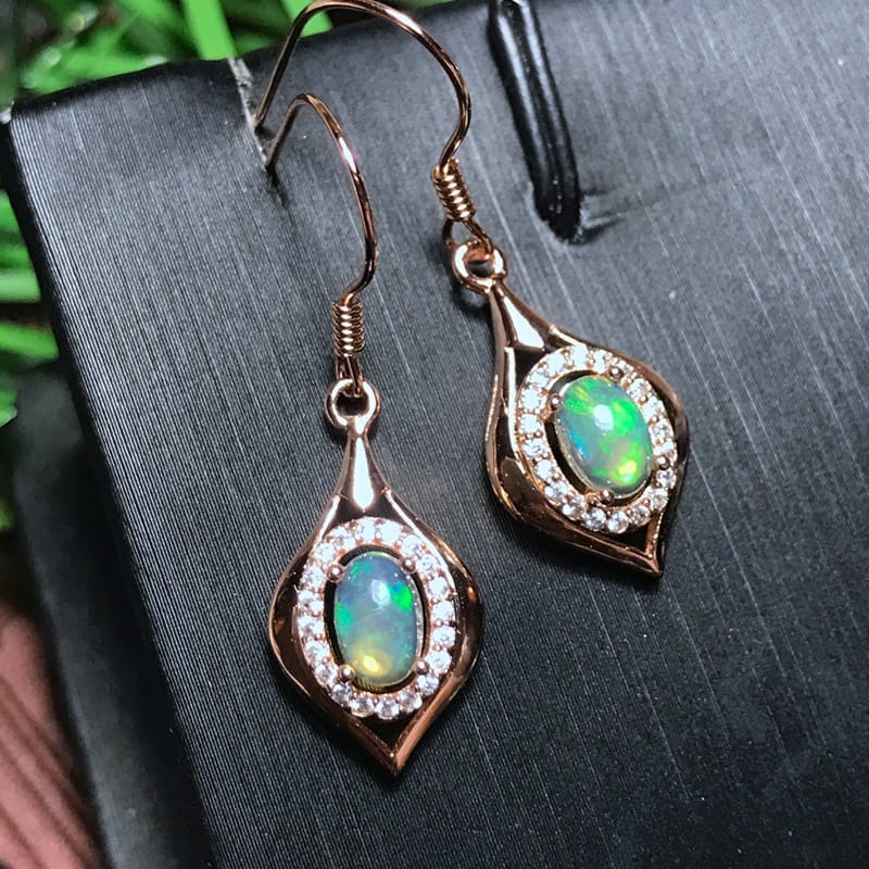 925 silver inlaid natural opal stud earrings cheap price colorful treasure wholesale factory