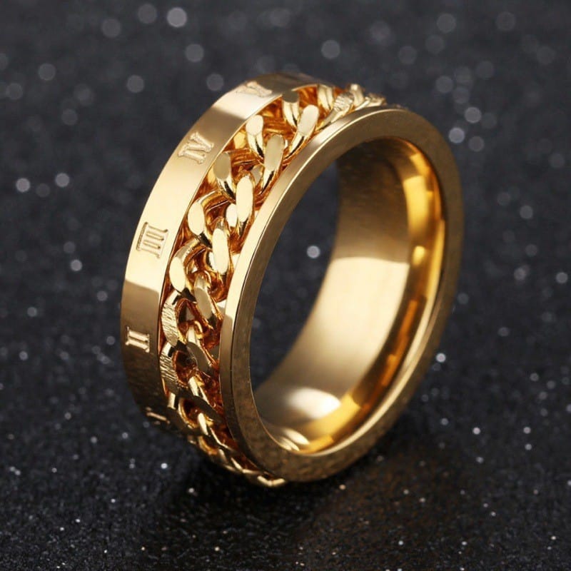 Cross-border Stainless Steel Jewelry Pressure Pattern Rotatable Chain Open Wine Bottle Titanium Steel Ring Men's Open Bottle Ring