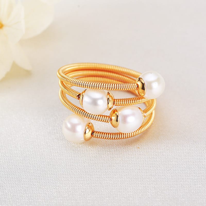Real Freshwater Pearl Ring Accessible Luxury Multi-layer Winding Design Index Finger Ring Simple Handmade Winding Ring Hand Jewelry New Style