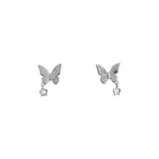 Po S999 Foot Silver Exquisite Butterfly Zircon Flower Earrings Women's Light Luxury High-end Design Sense Elegant Earrings for Hair
