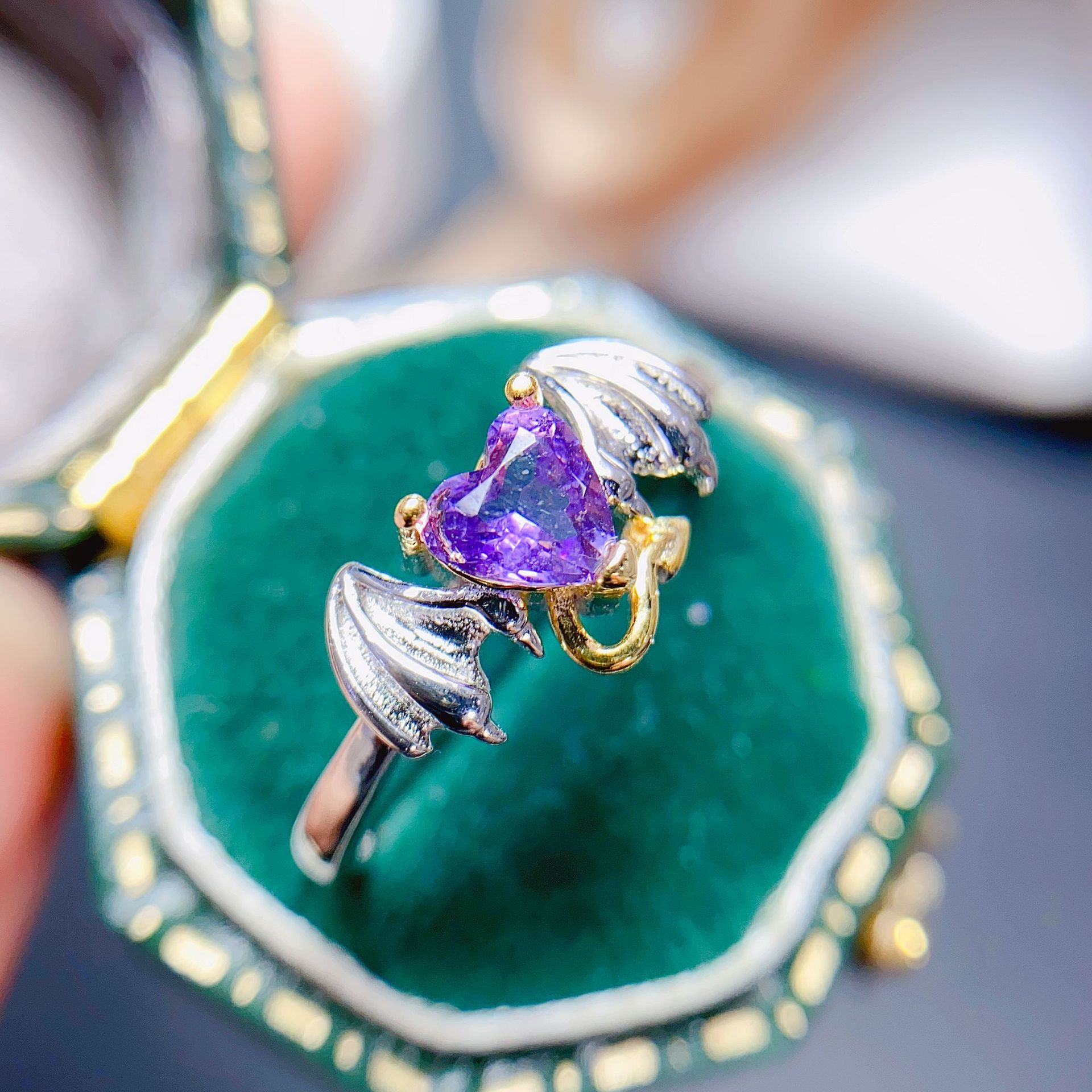 New Fashion Angel natural olivine Topaz Garnet amethyst ring 925 silver hot wholesale