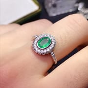 Real photos around drill natural Zambia 5*7 emerald ring 925 silver live support re-inspection