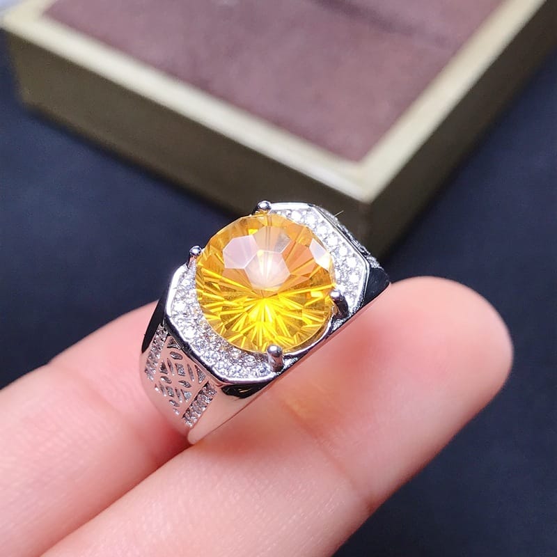 Fireworks citrine ring 925 silver inlaid live men's ring fireworks citrine a generation of hair