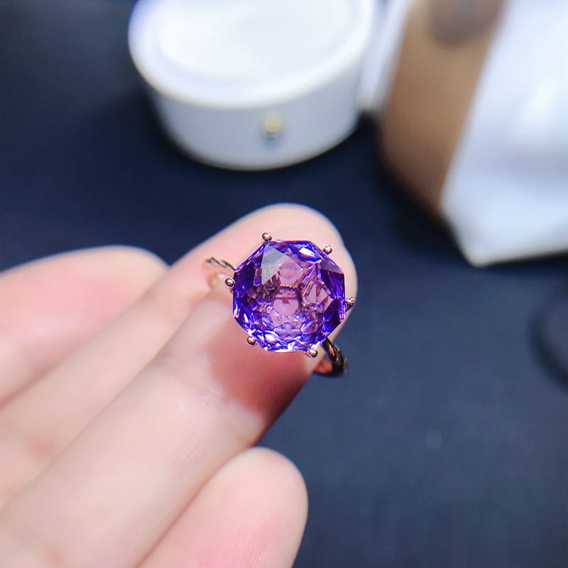 Rose Cut Natural Amethyst Yellow Crystal Amethyst Ring 925 Sterling Silver Women Support Re-inspection