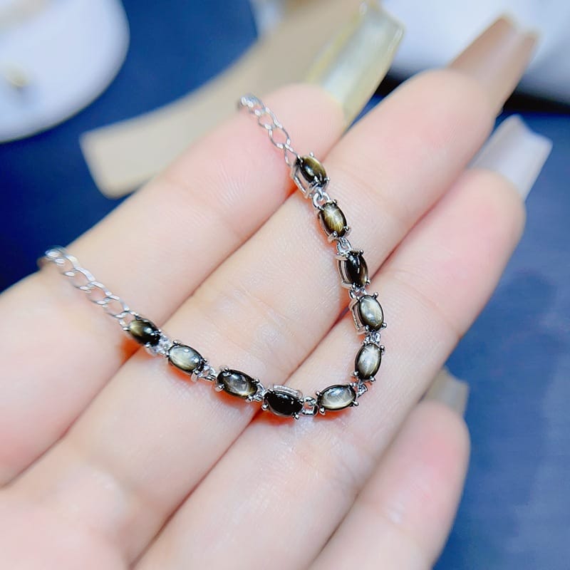 Natural Starlight Sapphire Bracelet Ladies Jewelry Exquisite Fashion 925 Silver Inlay Bracelet Wholesale