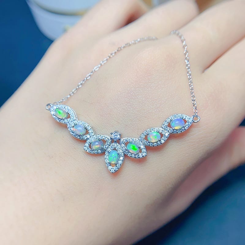 New natural opal necklace 3*4mm necklace dress evening gift with necklace fashion pendant 925 silver ladies
