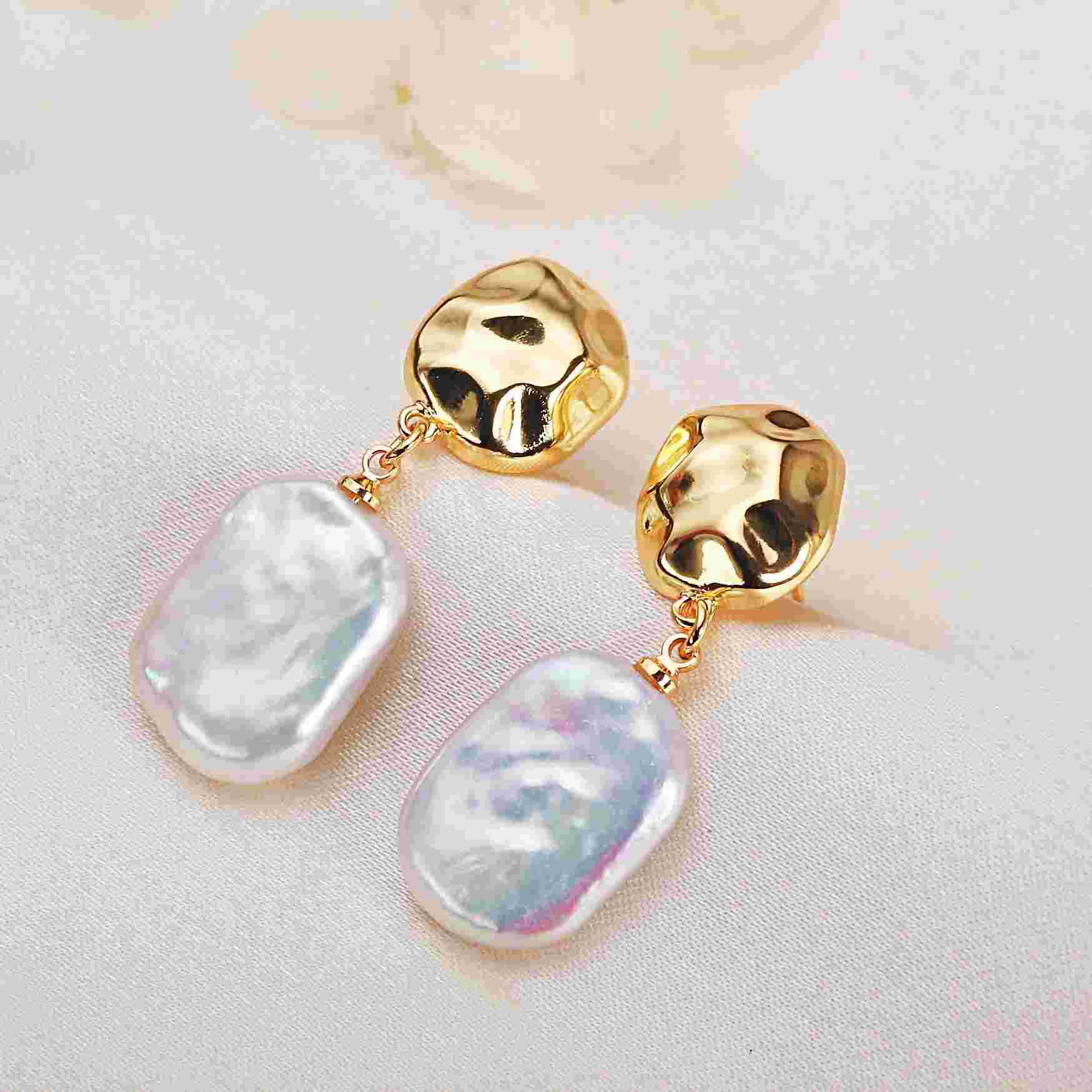 Pearl earrings white square French baroque shaped beads freshwater pearl earrings earrings foreign trade cross-border