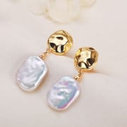 Pearl earrings white square French baroque shaped beads freshwater pearl earrings earrings foreign trade cross-border