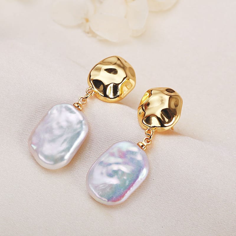 Pearl earrings white square French baroque shaped beads freshwater pearl earrings earrings foreign trade cross-border