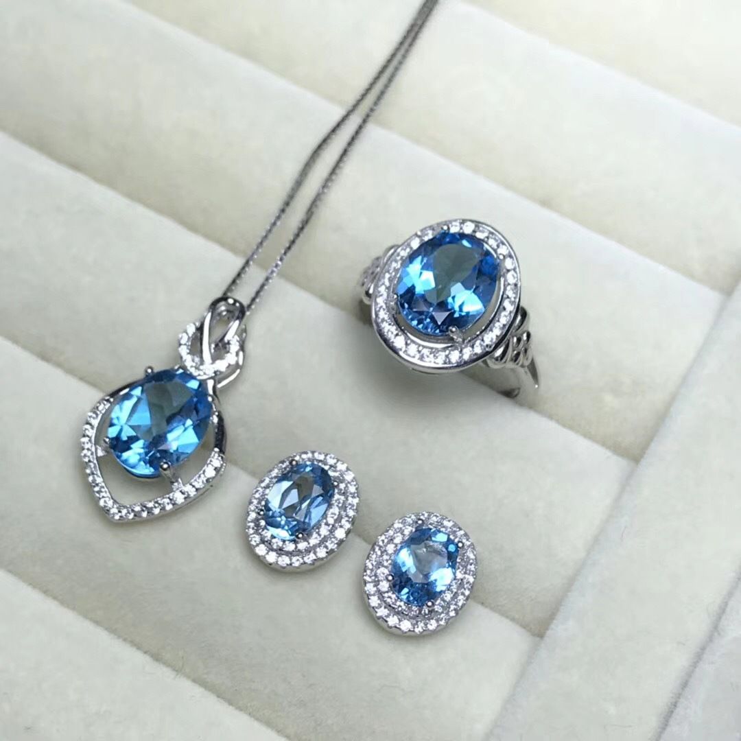Small fresh style 925 silver natural topaz set wholesale in-kind photo