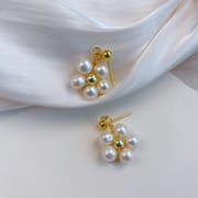 Natural Freshwater Pearl Earrings Flower Earrings Small Chanel Style Niche Design Simple Small High-end Earrings for Women